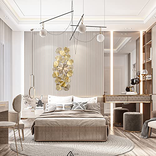 Large Decorative Wall Clock,35.8 Inch Silent Non-Ticking Metal Wall Watch Clock Art Design Ginkgo Leaf For Kitchen, Living Room, Bedroom, Bathroom, Bedroom, Office Home Decor (Gold) #TOP5