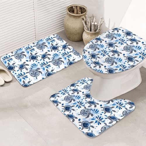 Tapis de bain lavable en machine ensemble 3 pièces bleu - 8