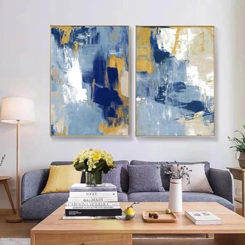 Peinture sur toile bleue abstraite moderne KQZVCU 50x70cm lot de 2 images d'art mural sans cadre