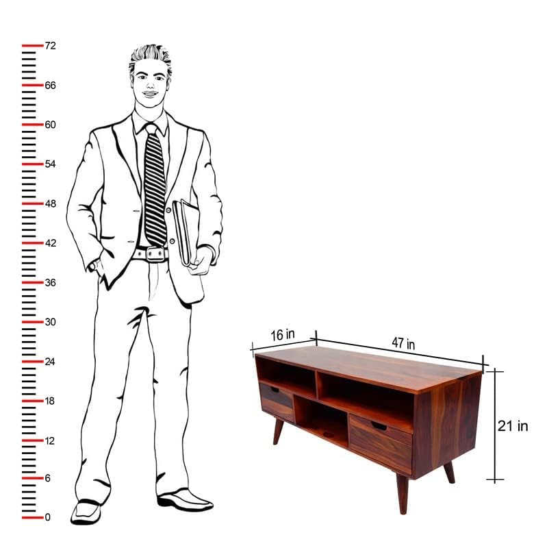 Image of Solid Sheesham Wood TV Unit for Living Room | TV Stand | TV Cabinet with Storage for Living Room and Hotel Furniture (Honey Finish-04)