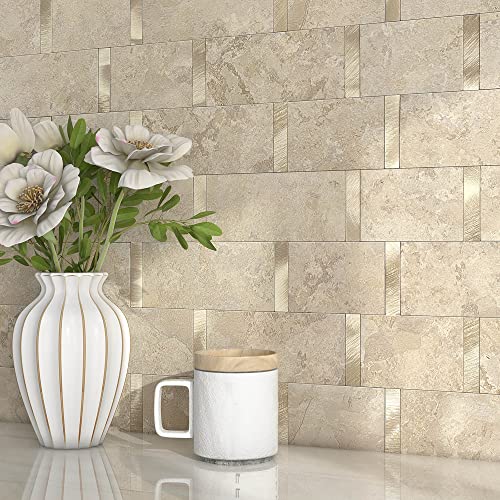 MOFIT - Azulejos mate para cocina, metro, despegar y pegar, azulejos autoadhesivos para pared de baño, impermeables, paneles de mosaico de metal y mármol 3D, resistentes al calor, chimenea (beige