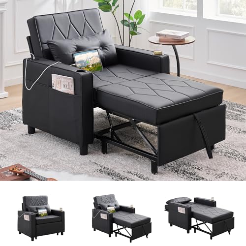 TYBOATLE Leather Convertible Sleeper Chair