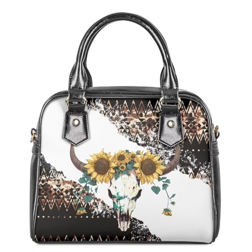 Goncariar Western Bull Skull Purses for Women Crossbody Handbag Sunflower Small Tote Bag Ladies Shoulder Bag Leather Top Handle Bags Satchel Hobo Bag Cow Skull Head Wallet Phone Pouch