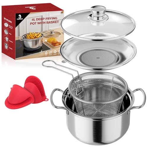 4L/4.2Qt Deep Frying Pot With Basket, Multi-Functional Stainless Steel Stove Top Deep Fryer