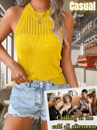 Image of ChiaoLezhee Women's Summer Knit Tank Tops, Racerback High Neck Lightweight Sweater Vest, Dressy Casual Outfits