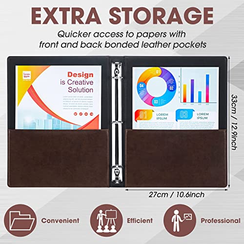 2 Pieces Vintage Hardback 3 Ring Binder Portfolio Organizer Round Rings Vintage Brown Leather Binder Organizer Holds 200 Sheets With 2 Inner Pockets(Brown, Black,1.5 Inch) #TOP2