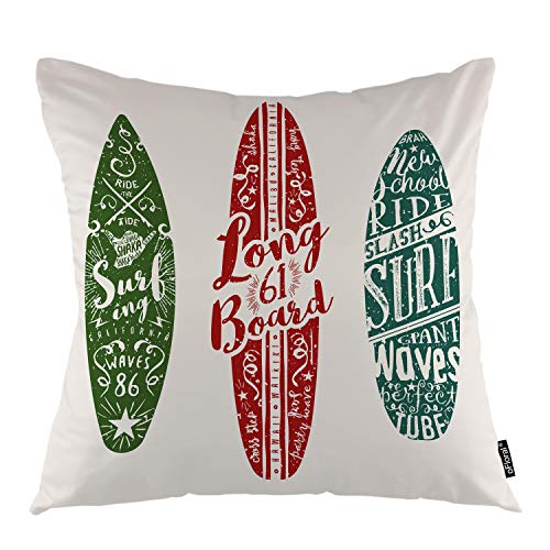 oFloral Surfboard Throw Pillow Cover California Longboard Travel Ocean Board Surfing Vacation Wave Decorative Square Pillow Case 18"X18" Pillowcase Home Decor for Sofa Bedroom