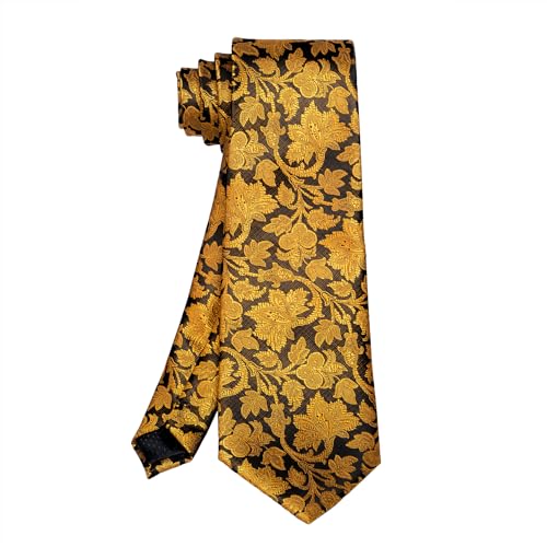 Image of 5PCS Tie and Pocket Square for Men, Silk Necktie and Handkerchief Cufflinks with Gold Ring and Lapel Pin Set