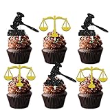 18pcs Black Gold Glitter Balance Gavel Dessert Cupcake Topper Pick for Law Lawyer Justice Judge Theme Decor Supplies College Grad Graduation Party Decorations