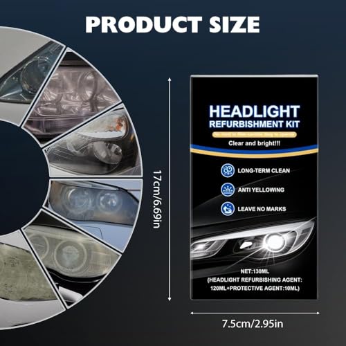 2025 Automotive Headlight Restoration Kit,Headlight Cleaner for Cars,Headlight Refurbishing Kit,Headlight Refurbishing Agent with Headlight Protective Agent,Towel,Sponge - Image 5