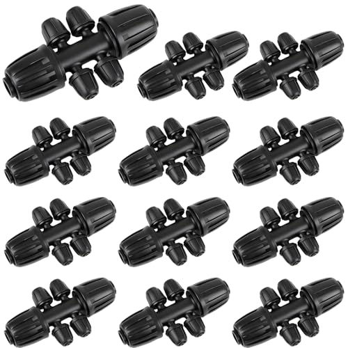 Copadri 12 Pcs 1/2 Inch to 1/4 Inch Irrigation Tubing Fittings 1/2(1/2 ID x 0.65 OD) to 1/4 Drip Barbed Tee Adapter 16mm Anti-Drop Locked Nut T Reducer to 1/4 Distribution Line Connector