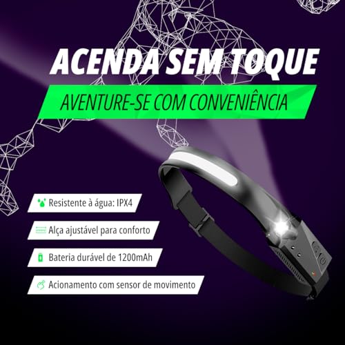 Lanterna de Cabeça Led Recarregável Kit com 3 USB Led Fita Potente Forte com COB e Sensor de Movimen