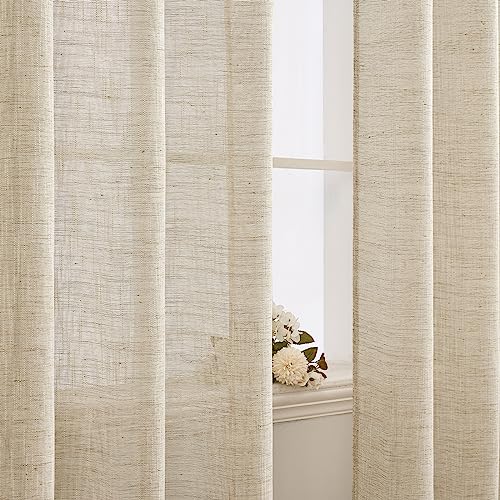 EMEMA Transparent Curtains Linen Voile Curtain with Eyelets Translucent Modern Sailing Curtains for Balcony Doors Suitable for Living Room Bedroom 2 Panels 140x215cm Brownish White - Image 3
