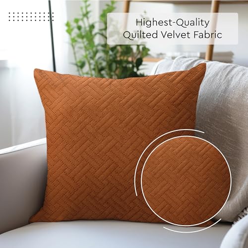 Image of Encasa XO Velvet Cushion Covers, No Inserts, Set of 2, Orange | 20 inchx20 inch | Both Side Fabric | Hidden Zipper Closure | Solid Color | Fade & Shrink Resistant | Machine Washable