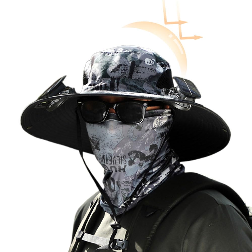 Solar Powered Fan Hat for Men Women, 2025 New Breathable Wide Brim Solar Fan Hat Outdoor Fishing, Hiking, Beach