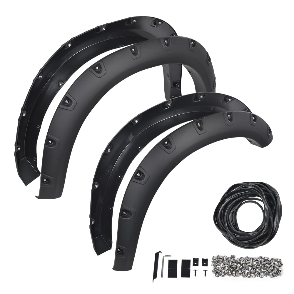 G-PLUS 4PCS Pocket Riveted Fender Flares Compatible with Dodge Ram 2500 3500 2019 2020 2021 2022 2023 2024 Smooth Modified Matte Black (Not Fit Dually models)