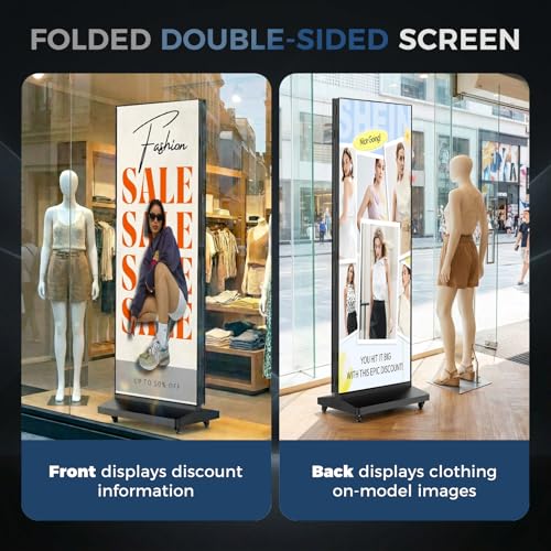 Image of 90 inch LED Digital Signage, P1.86 Tri-Fold Dual-Sided Foldable LED Poster Screen with Flight Case, GOB Commercial Advertising Display Screen Kiosk, WiFi /USB /HDMI, for Store, Rentals, Events