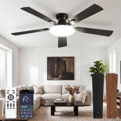 LEDIARY 52 Inch Flush Mount Ceiling Fans with Lights, Remote & APP Control