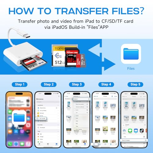 Image of USB C SD Card Reader for iPhone 17 /16 /15 /iPad /Mac, 3 in 1 USBC Memory Card Reader with Compact Flash /CF /SD /TF Card, Digital Camera Adapter iPhone SD Card Reader Compatible with MacBook Pro /Air