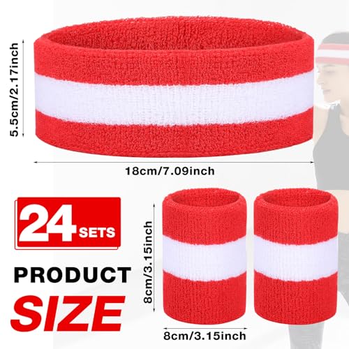 Image of 72 Pcs Bulk Striped Sweatband Set Include 24 Pcs Sweat Absorbing Striped Headbands and 48 Pcs Sweatbands Wristbands Cotton Athletic Sweat Bands for Men Women Gym Sports Workout
