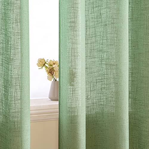 EMEMA Transparent Linen Curtains with Eyelets Translucent Curtain Modern Sailing Curtains for Balcony Doors Suitable for Living Room Bedroom 2 Panels 140 x 200 cm Green - Image 3
