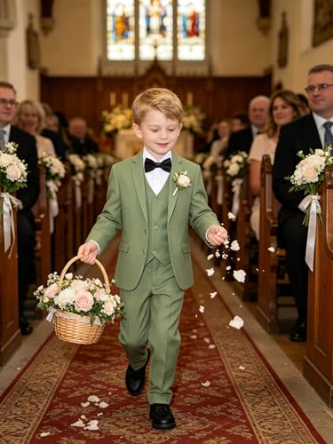 Image of Boys' Formal Suit 5 Piece Slim Fit Suits for Boy Kids Tuxedo Toddler Wedding Ring Bearer Outfit Teen Communion Dress