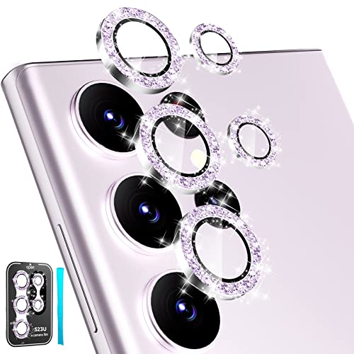 CloudValley [3+2Pcs] for Samsung Galaxy S23 Ultra Camera Lens Protector 9H Tempered Glass + Aluminum Alloy Metal Individual Lens Screen Ring for S23 Ultra 6.8in 5G 2023 - Glitter Pink