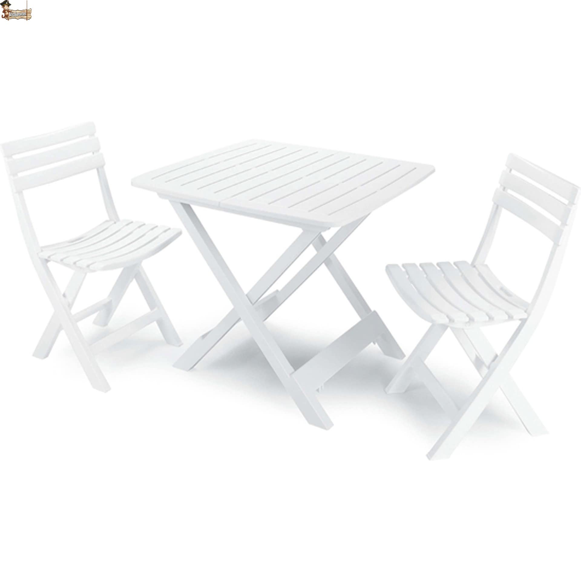 BricoLoco.com Conjunto Mesa y sillas Exterior jardín, terraza, Camping, Playa, balcón. Resina imitación a Madera. Mesa + Dos sillas. (Blanco)