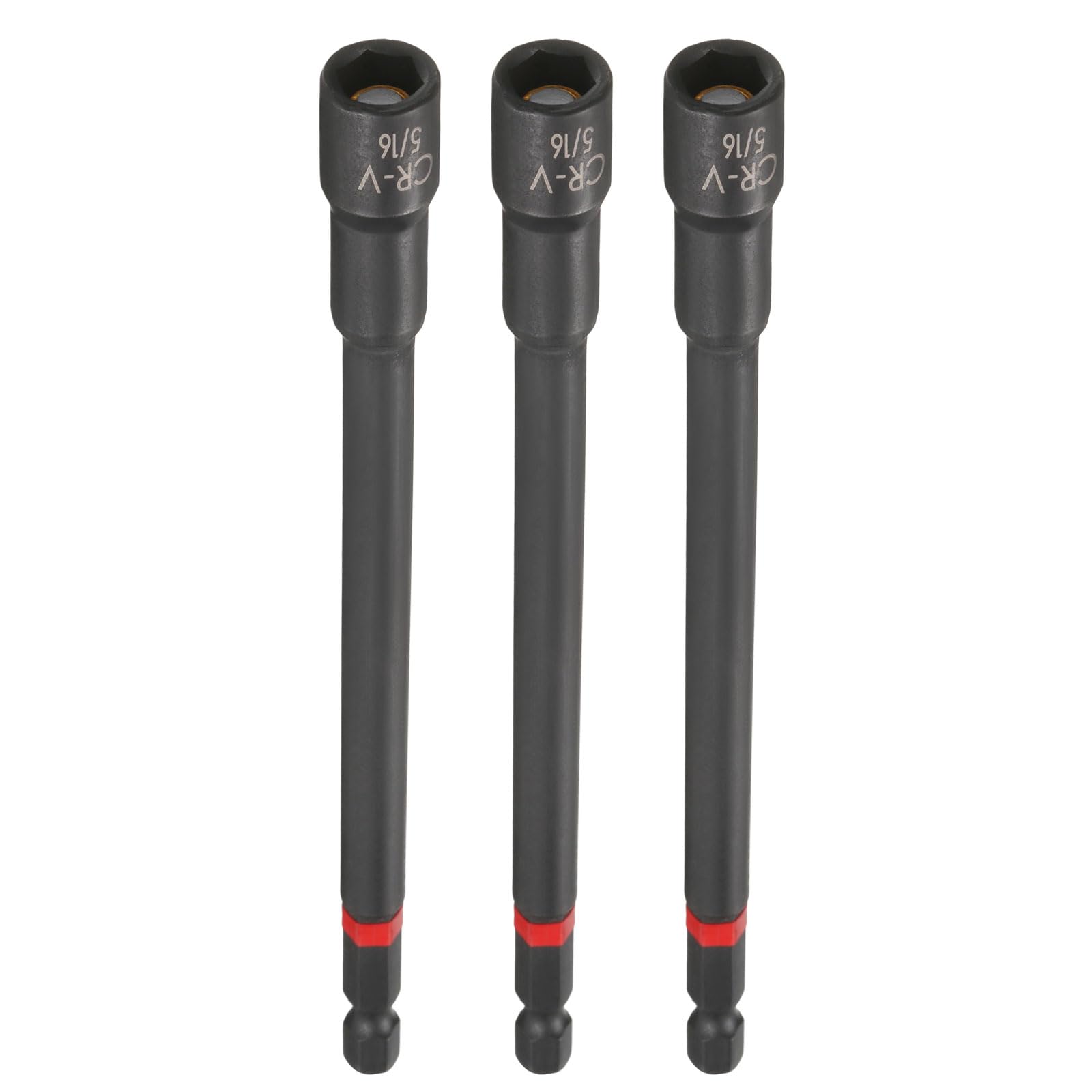 sourcing map 3pcs Nut Driver Drill Bit 5/16 Inch Socket 1/4" Hex Shank 6" (150mm) Long Magnetic 6-Point Sockets Quick Change Phosphated CR-V Steel Bolt Setters for Power Drill Drivers, Black — image 1
