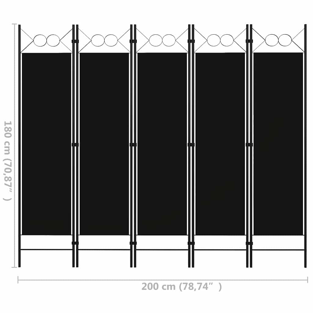 Mangloder - Separador de habitaciones (5 piezas, 200 x 180 cm, plegable, protección visual, para dormitorio, oficina, salón, marco de hierro pulverizado)