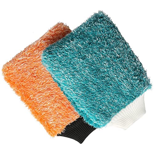 Yosimt | 2 Pack | Sponge Core Car Wash Mitt, Microfiber Car Wash Mitt, Car Wash Sponge Large,Car Wash Pads, Microfiber Wash Mitt Scratch Free, Car Wash Gloves, Car Wash Mitten, Car Washing Supplies