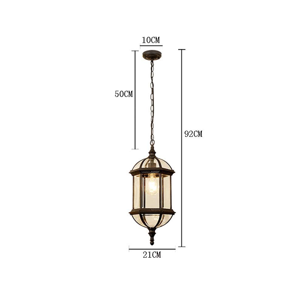Zewnętrzna lampa wisząca Antyczna wioska Metalowa latarnia w kształcie klatki Wodoodporna ogrodowa Lampa wisząca sufitowa E27 Szkło aluminiowe Regulowana wysokość Żyrandol Oświetlenie na patio Ogród