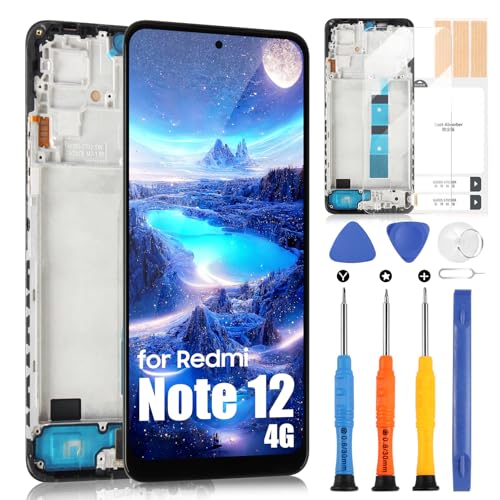 Pantalla LCD para Redmi Note 12 4G Pantalla LCD para Xiaomi Redmi Note 12 4G 23021RAAEG 23021RAA2Y 23027RAD4I 23028RA60L Reemplazo Digitalizador Asamblea Completa con Herramientas (Negro con Marco)