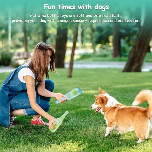 2 PCS Hundespielzeug Mit Wasserflasche, Bierflaschen Hundespielzeug mit Tennisball, Flaschen Kauspielzeug Hunde, Dog Quietschend Kauspielzeug, Spielzeug für Kleine Mittlere Große Hunde (Grün+Blau)