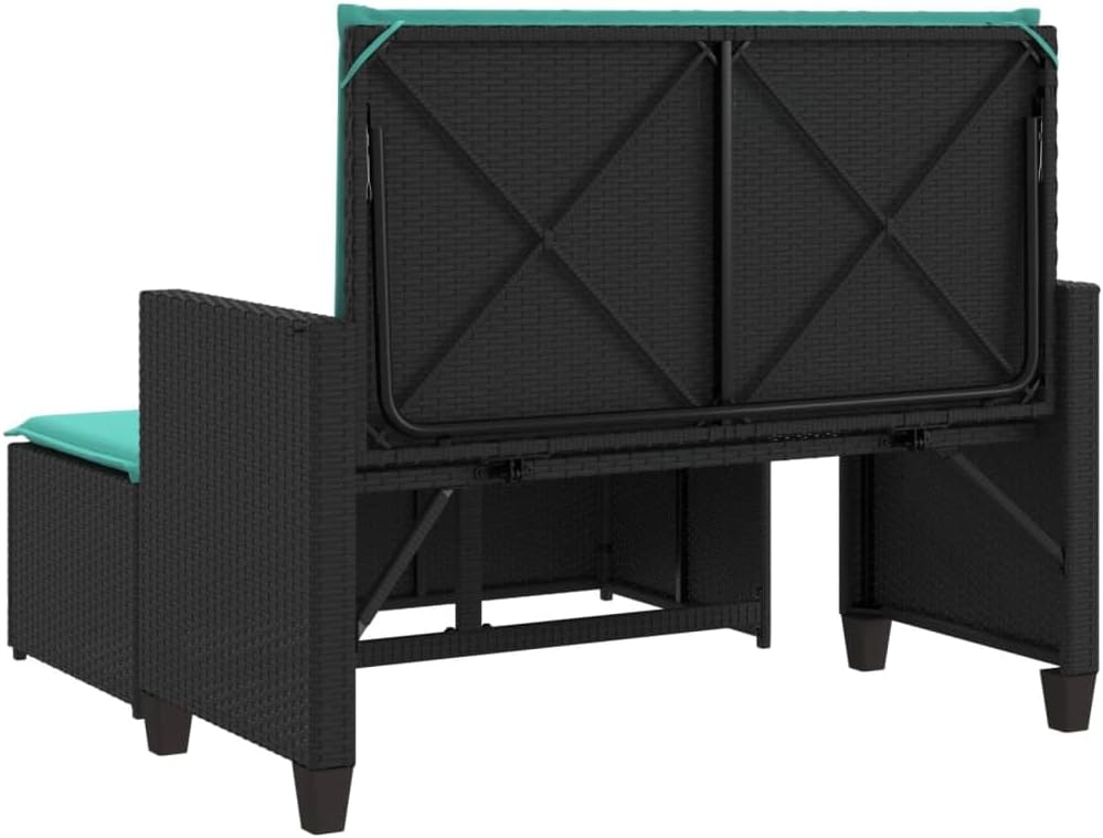 Patio Bench Black, Turquoise,Convertible Patio Bench with Sofa Bed Functionality for Garden & Terrace Patio Furniture