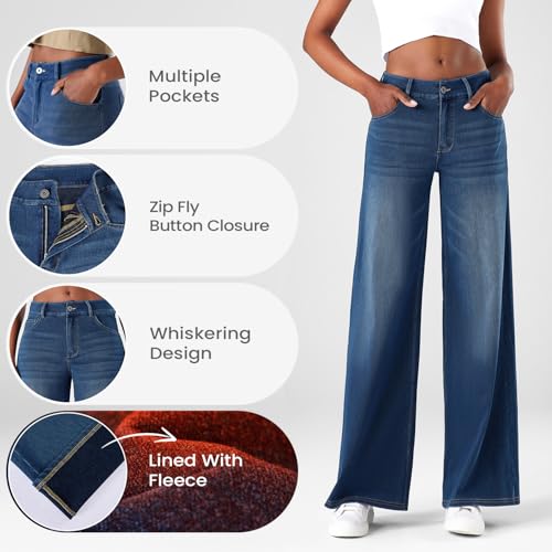 Fanica Wide Leg Jeans for Women - Stretchy Low Rise Loose Fit Jeans Casual Denim Pants with Pockets3