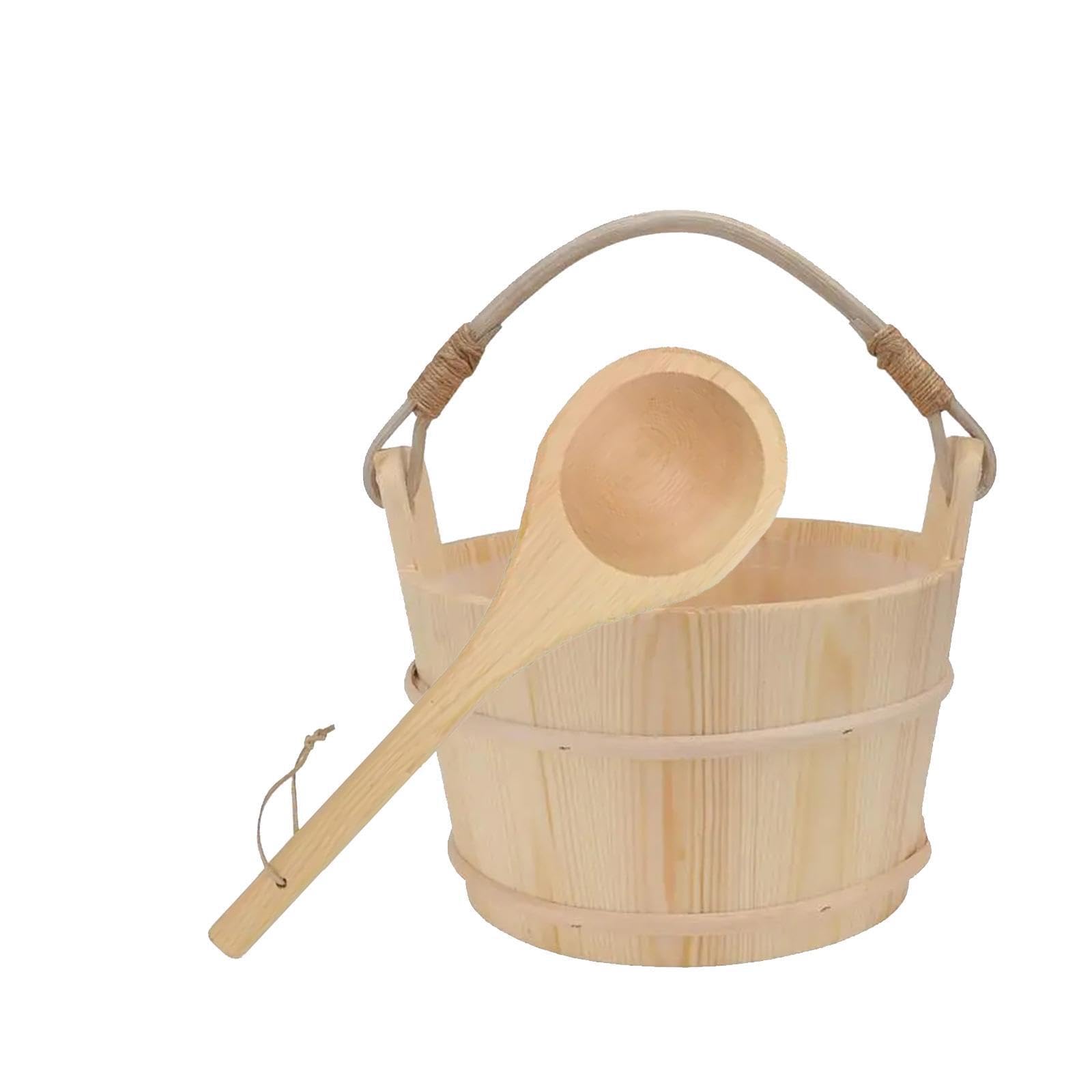 Mophrati Sauna Bucket And Ladle Handmade Wooden Barrels Large Capacity Durable Barrels Wooden Spoon Sauna Accessories. Bucket And Ladle Set Handmade Bathroom