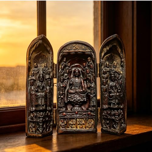 Statue Bouddha ancienne triptyque artisanat figurine décoration maison