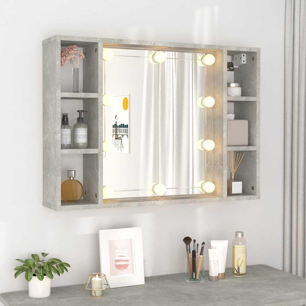 Szafka z lustrem z betonem LED, szara, 76 x 15 x 55 cm, szafki i przechowywanie, szafki toaletkowe, szafki łazienkowe