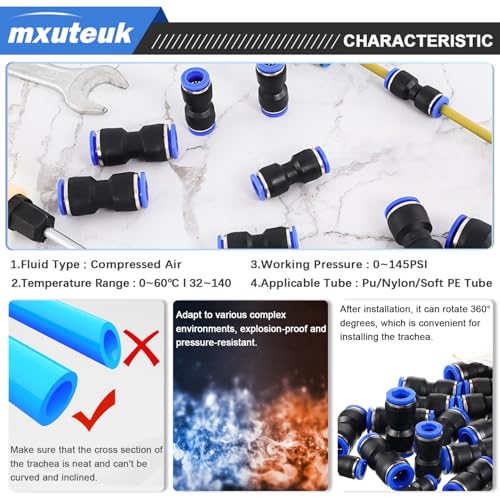 Image of mxuteuk 110PCS Quick Connect Air Hose Fittings,4 /6 /8 /10 /12mm Straight Push to Connect Fittings,Air Line Fittings Push to Connect Fitting for Tube