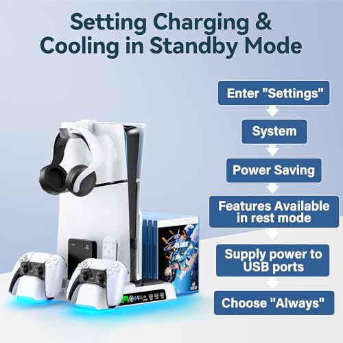 Image of OIVO PS5 /Slim /Pro Stand and Cooling Station with LED Controller Charging Station for PlayStation 5 Console, Controller Charger, Cooling Stand, PS5 /Slim /Pro Accessories Kit with 3 Level Cooler Fan