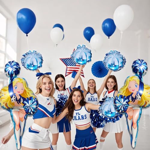 Image of Cheerleader Foil Balloons with Cheer Pom Poms Balloon for The World Cup Cheer Party Supplies Helium-Ready Cheerleading Birthday Party Decorations High School Celebration Event