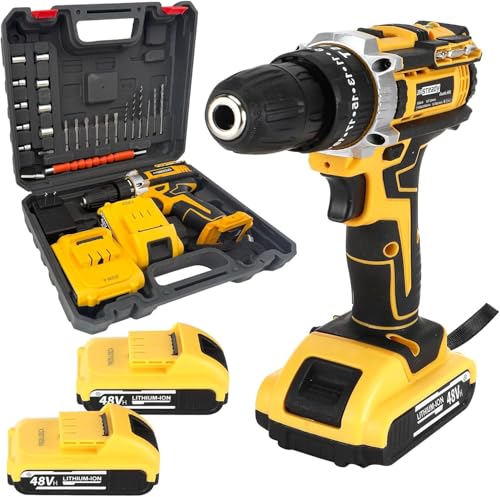 136pcs Heavy-Duty Cordless Drill & Tool Set with 2 Batteries, All-in-One Hand Tool Set，Lithium-Ion Drill Press, Screwdrivers, Bits, Wrenches, Pliers Electric (21V Brushless Drill +2*Battery)