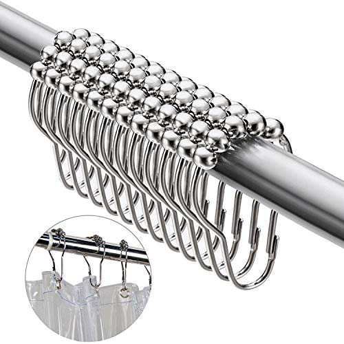 CLOFY Duschvorhangringe Duschvorhanghaken aus Edelstahl, Vorhangringe, 12 Einzelhaken-Duschringe mit Gleitsystem, 69x39mm, Vernickeln