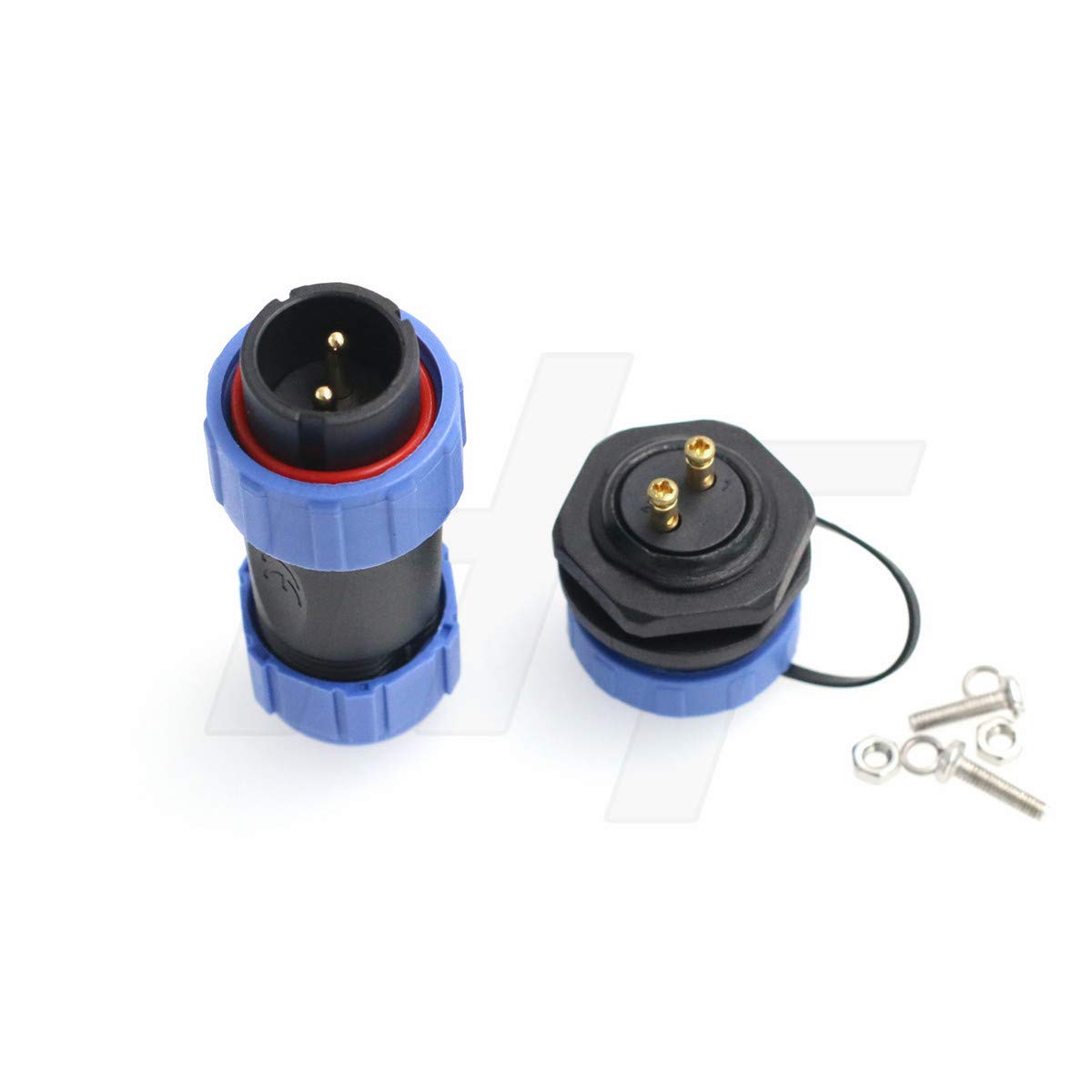 HangTon HE21 Connecteur Étanche 2 Broches 500V/30A - Prise Mâle + Femelle Montage Panneau IP68