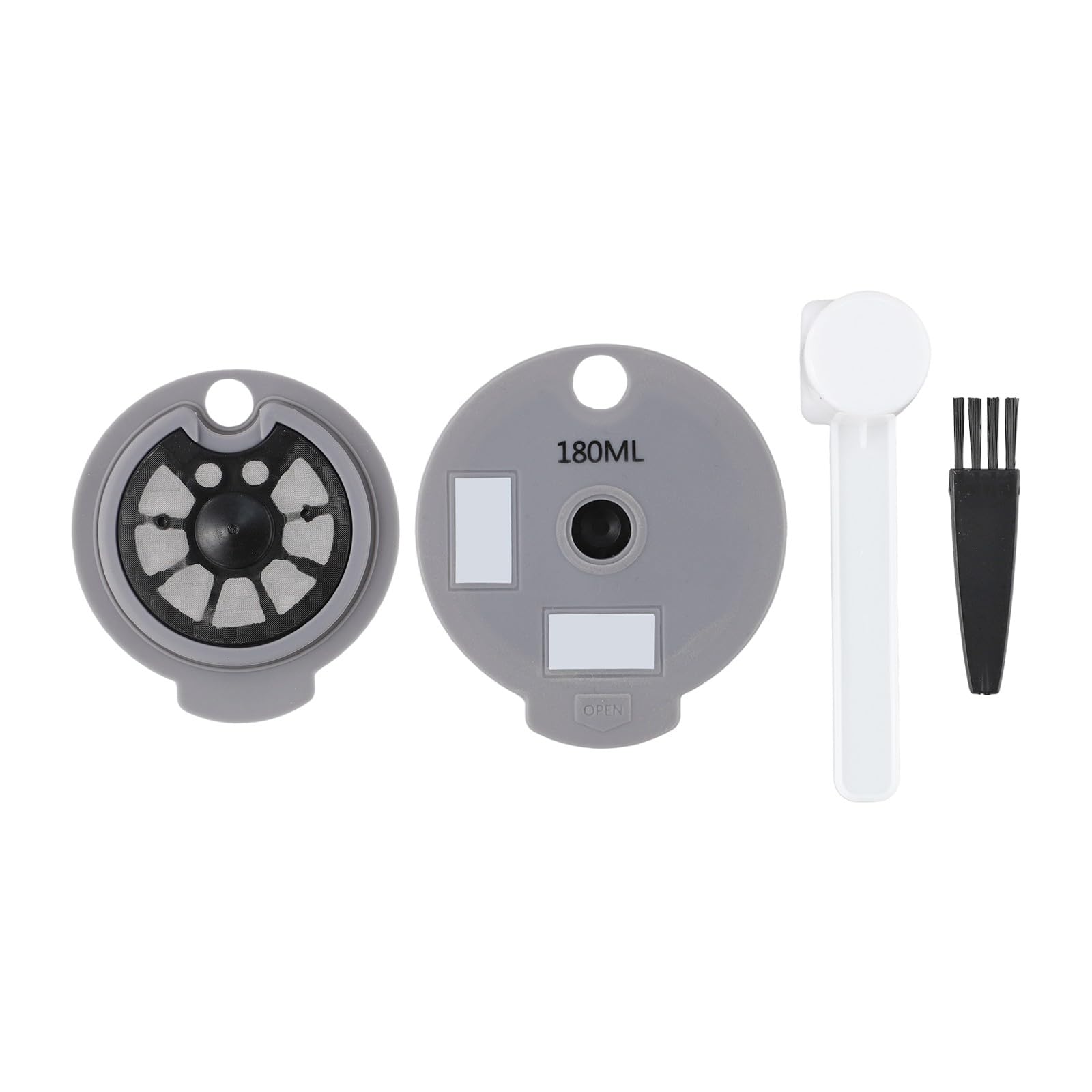 Whychstore Cápsula de café reutilizable para Bosch Tassimo, capacidad de 12 g con tapas de 60 ml y 180 ml, taza recargable gris con cuchara y cepillo