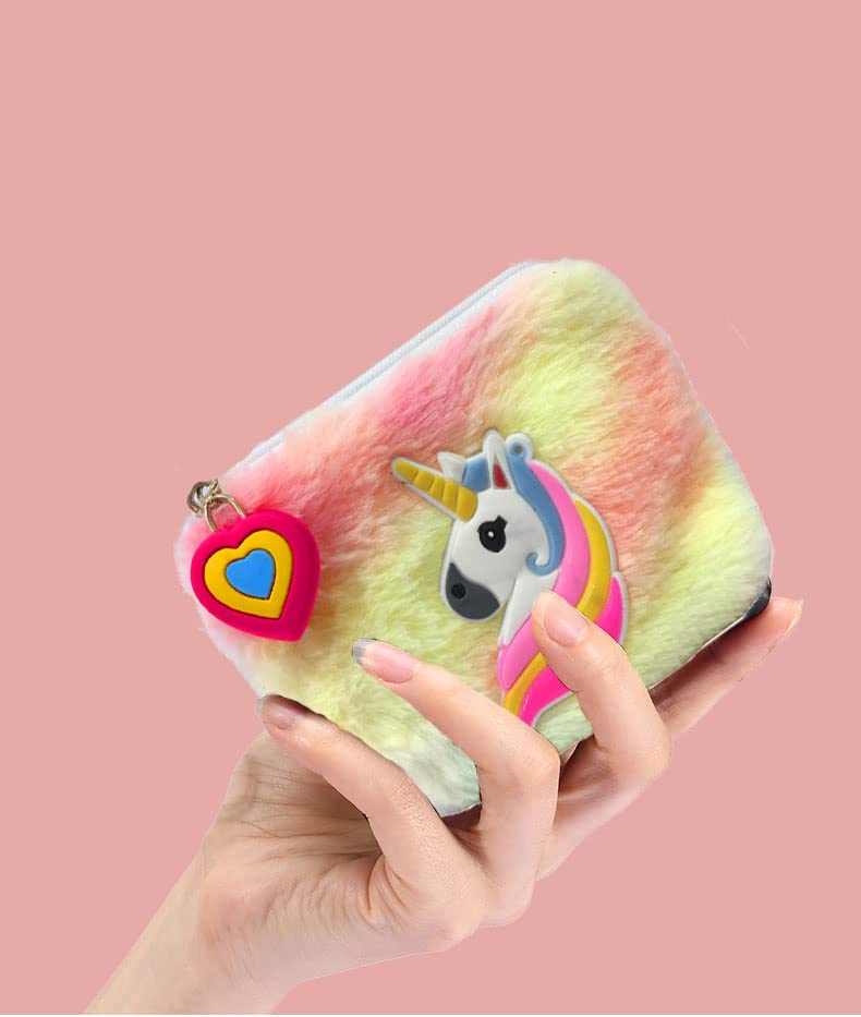 Neel® Unciorn Fur Coin Pouch for Girls Small Cosmetic Pouch Card Holder Zipper Closer Soft Stuff Coin Pouch Cash Holder Pouch Cute Fancy Coin Pouch for Girls Best Return Gift Set for Girls (6pcs) 2