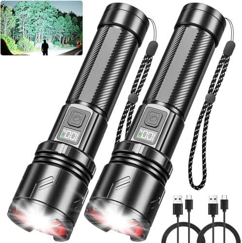 Flashlight Rechargeable 990000 High Lumens, 2 Pack Handheld Super Bright LED Flash Light with 6 Lighting Modes, Zoomable IPX7 Waterproof, Brightest Flashlight for Emergency, Camping, Hiking