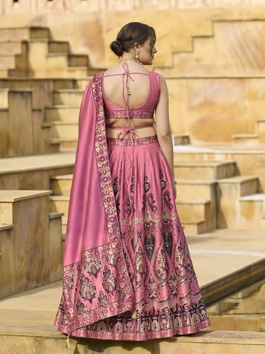 Image of PURVAJA Women's Jacquard Semi-Stitched Lehenga choli