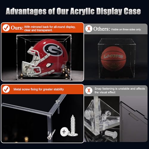 Football Helmet Display Case Full Size with Mirror Back and Black Base Dustproof Clear Acrylic Display Case for Basketball Sports Memorabilia - Image 5